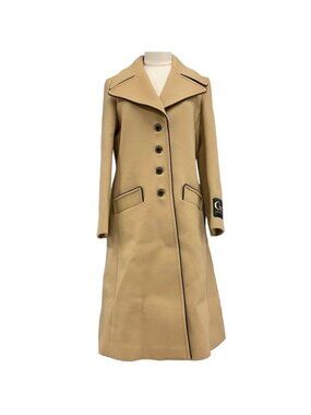 Gucci Single Breasted Coat Outer Chester Long Wool Beige Black